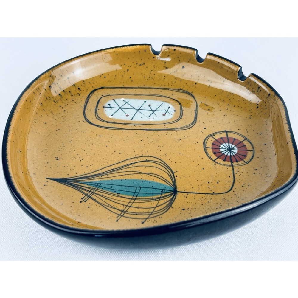 Vintage Ashtray Mid Century Modern MCM Art Pottery Felt Bottom Retro Funky